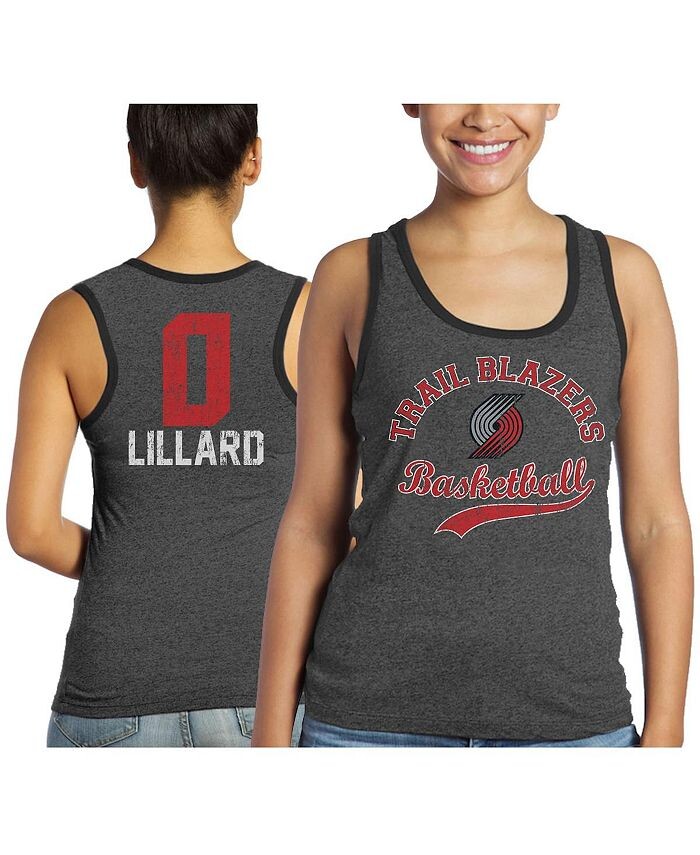 

Женские нити Damian Lillard Black Portland Trail Blazers Название и номер Майка Tri-Blend Majestic, черный