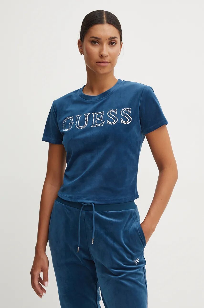 

Бархатная футболка Guess COUTURE, бирюзовый
