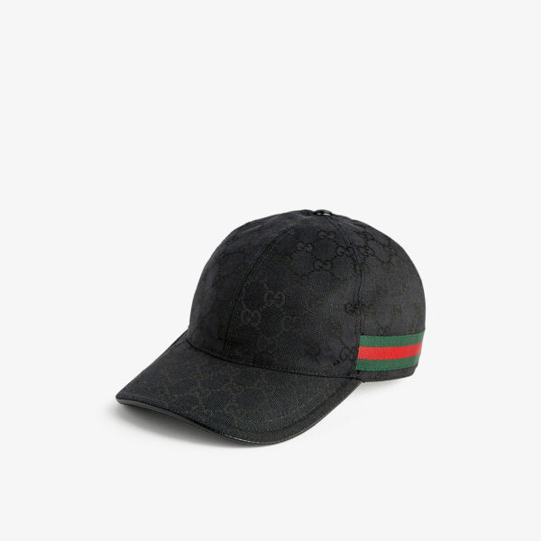 

Тканая кепка с полосатой отделкой и узором монограммы Gucci, черный