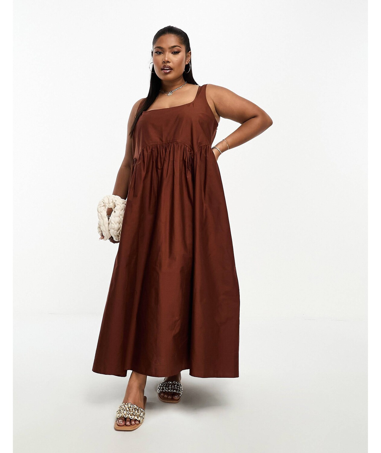 

Шоколадный сарафан миди с квадратным вырезом ASOS DESIGN Curve ASOS Curve