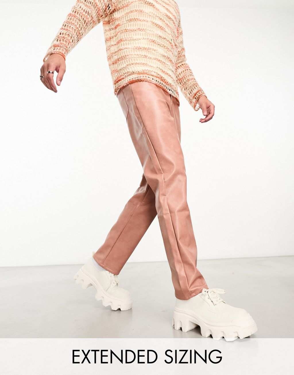 

Розовые прямые кожаные брюки ASOS DESIGN, Розовый