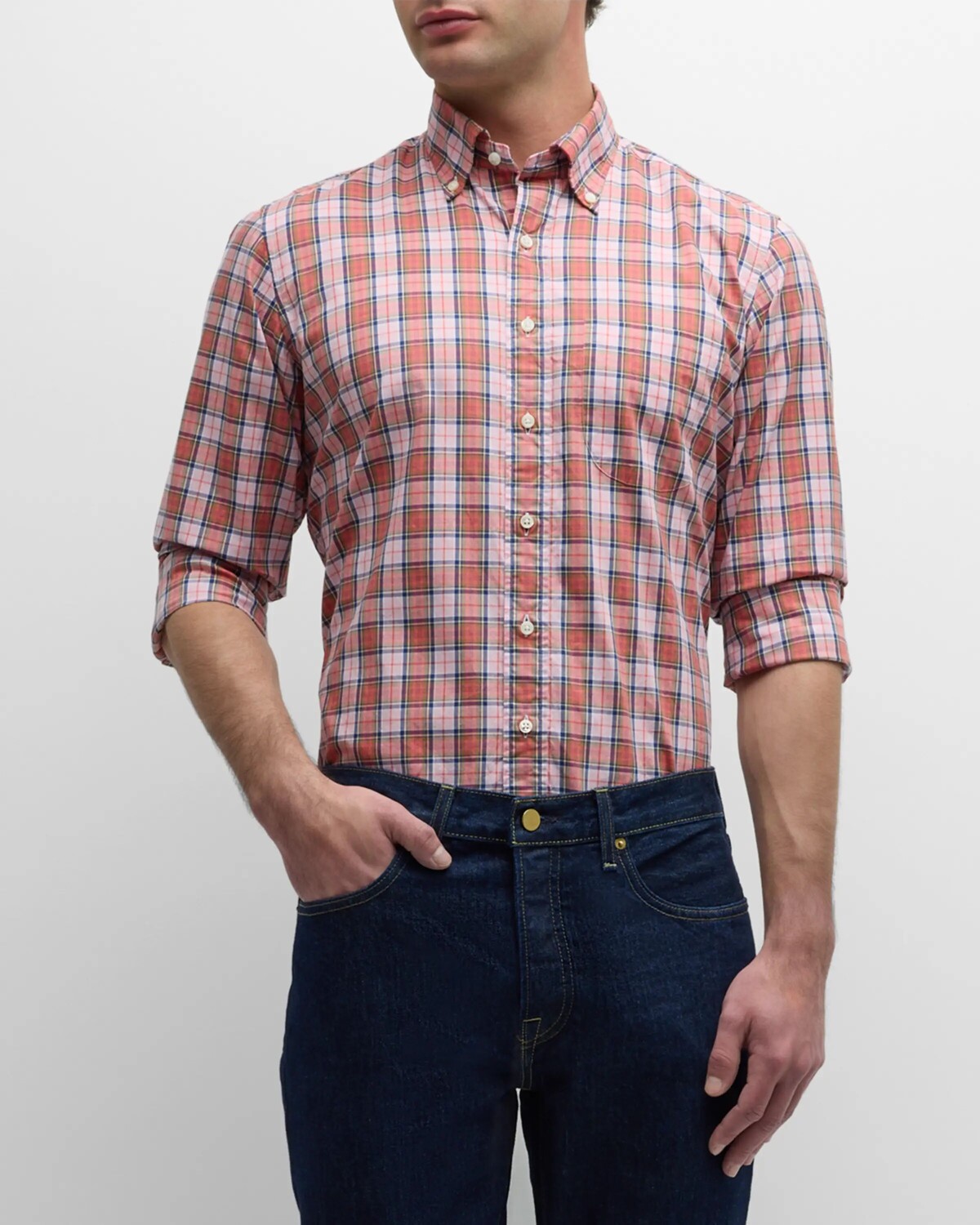 

Мужская оксфордская спортивная рубашка в клетку Sid Mashburn, цвет Pink Pattern