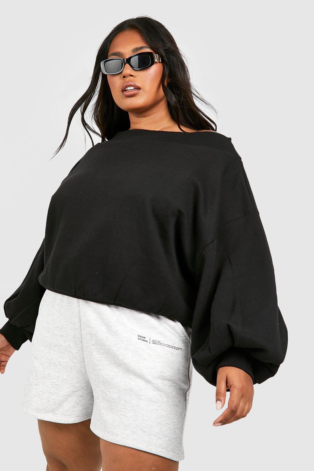 

Свитшот plus с вырезом-лодочкой и воздушными рукавами Boohoo, черный
