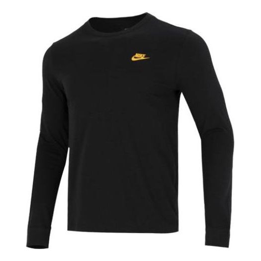 футболка men s nike solid color athleisure casual sports round neck long sleeves black t shirt черный Футболка Men's Nike Minimalistic Alphabet Logo Athleisure Casual Sports Round Neck Long Sleeves Black T-Shirt, черный