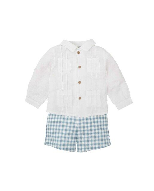 

Комплект для мальчика из рубашки с несколькими карманами и шорт в мелкую клетку Babidú, синий