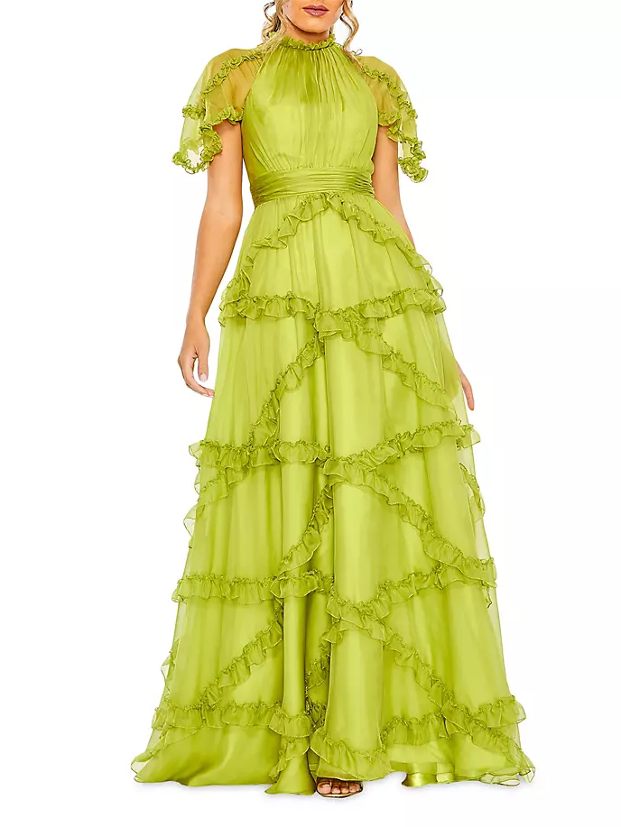 Платье с оборками и развевающимися рукавами Mac Duggal, цвет apple green