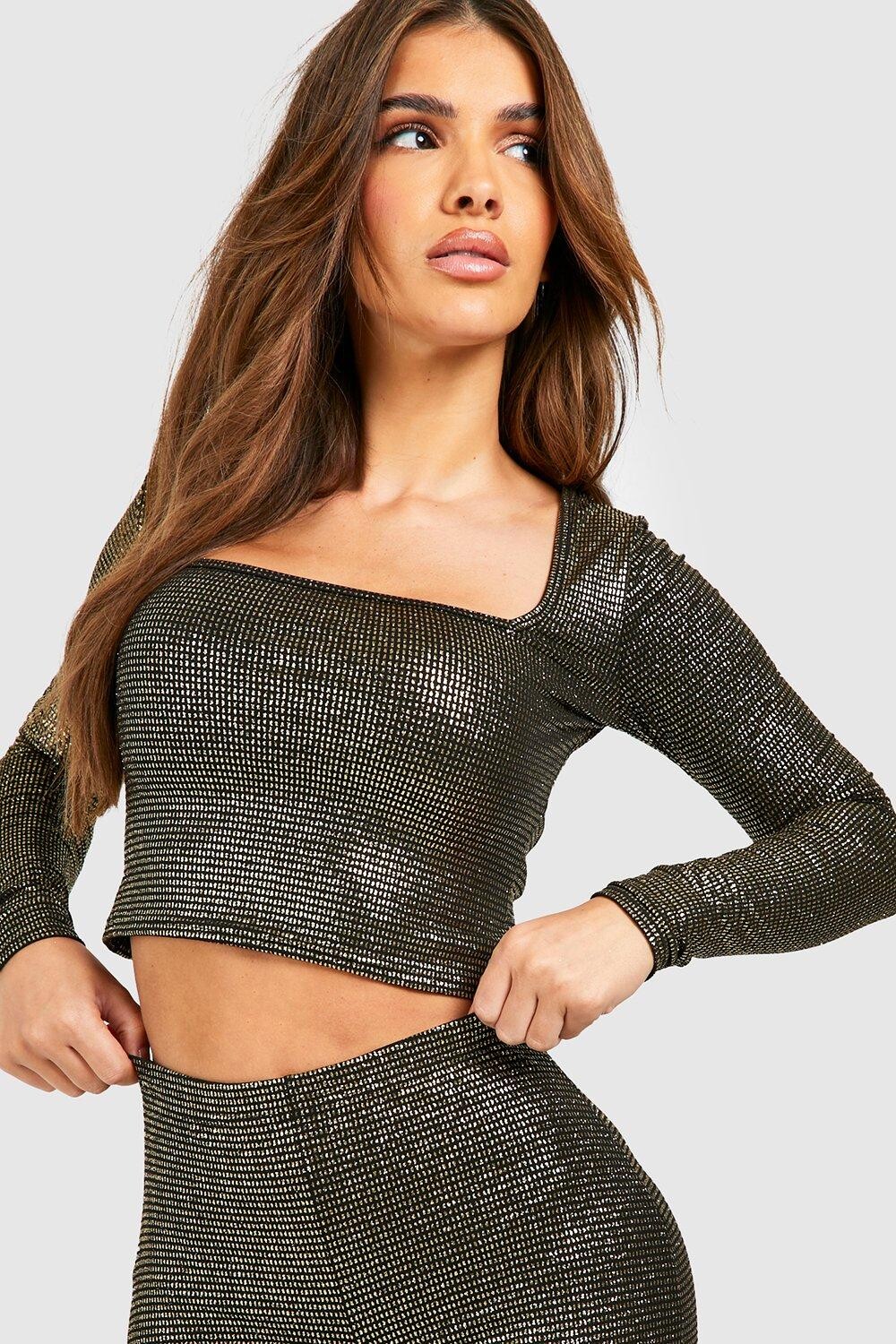 

Укороченный топ с длинными рукавами Boohoo, черный