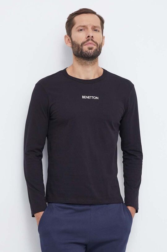 

Хлопковая домашняя рубашка с длинными рукавами United Colors of Benetton, черный