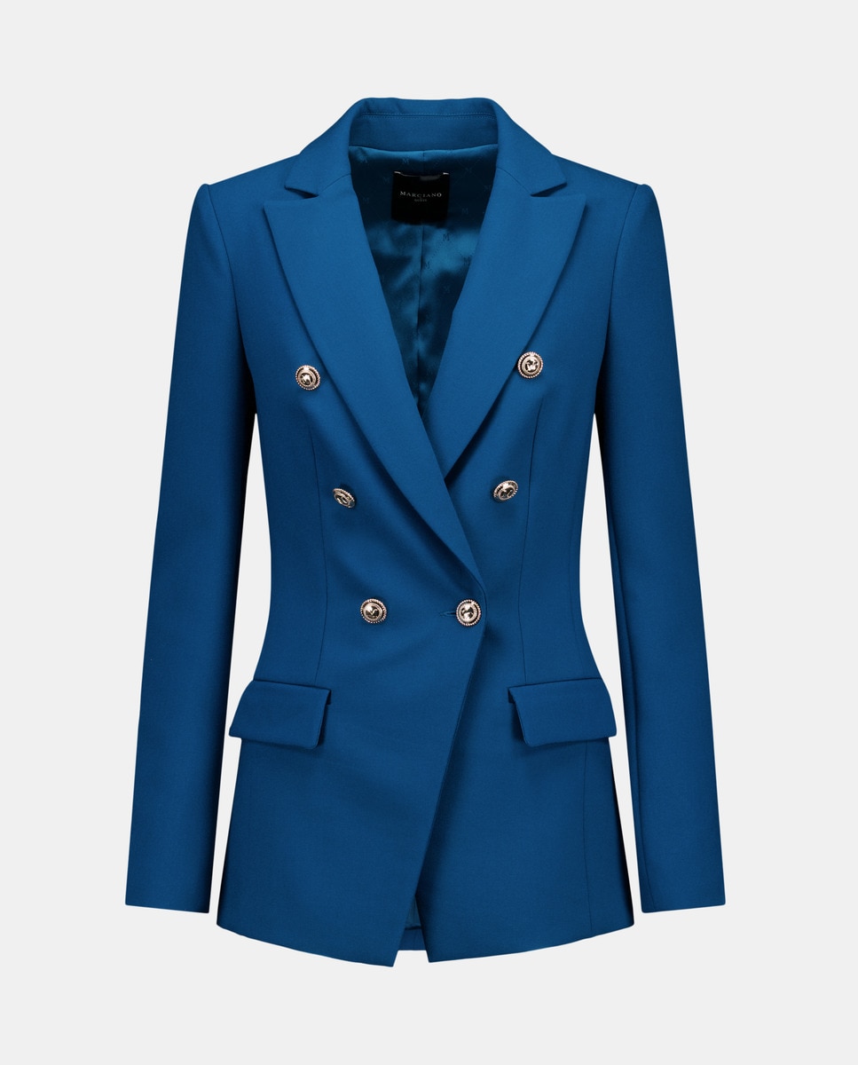 Женский костюмный пиджак приталенного кроя Marciano by Guess, синий блейзер приталенный zara баклажановый