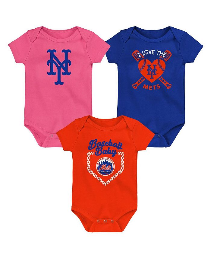 Комплект боди Royal, оранжевый, розовый для мальчиков и девочек New York Mets Baseball Baby из 3 комплектов Outerstuff, синий