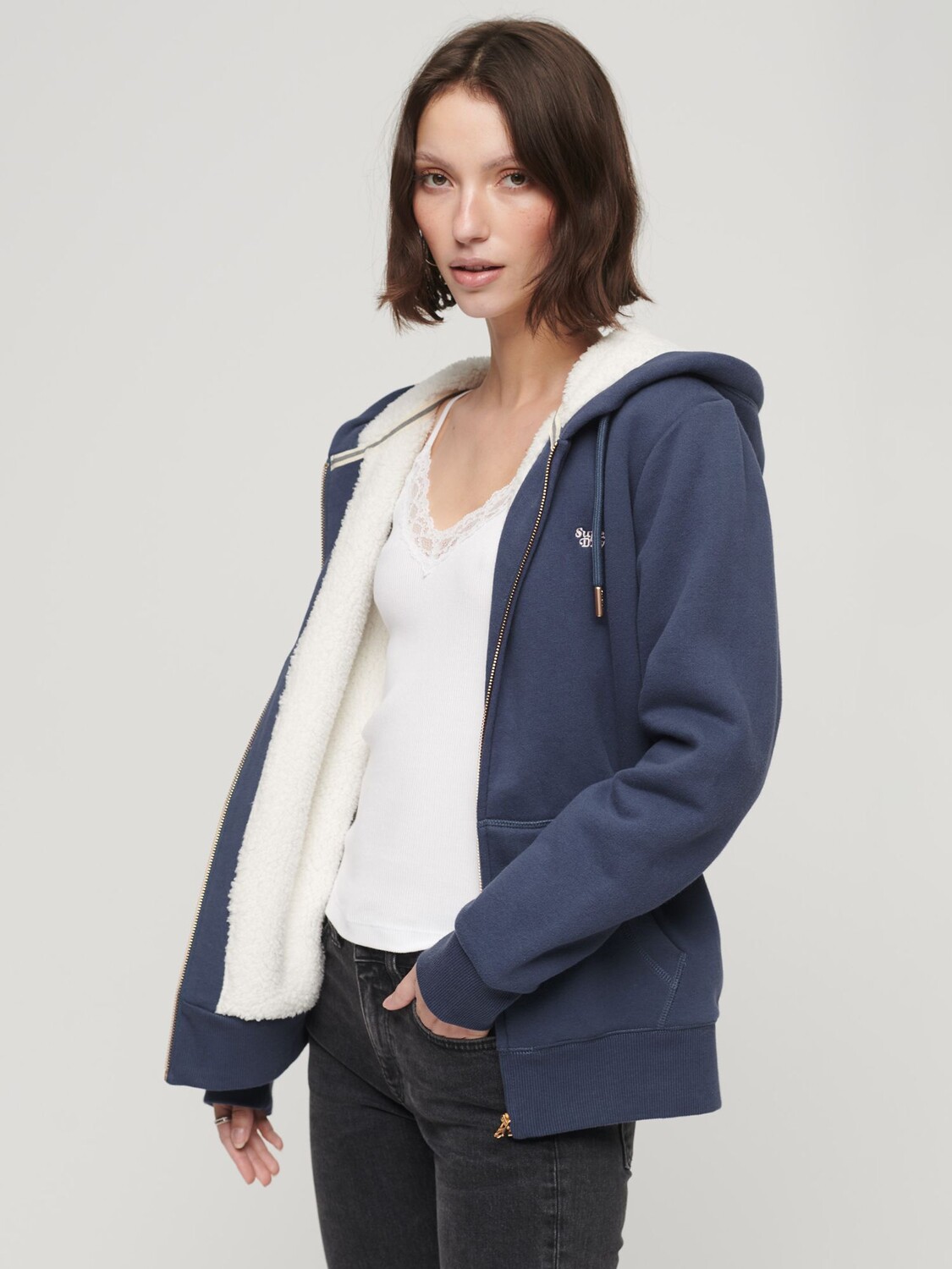 

Толстовка на молнии с подкладкой Essential Borg Superdry, синий темно-синий