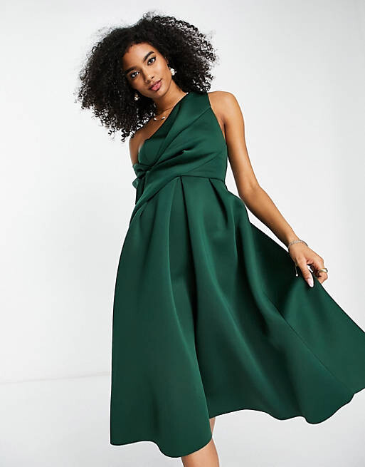 

Зеленое платье миди для выпускного с открытыми плечами ASOS DESIGN, Зеленый