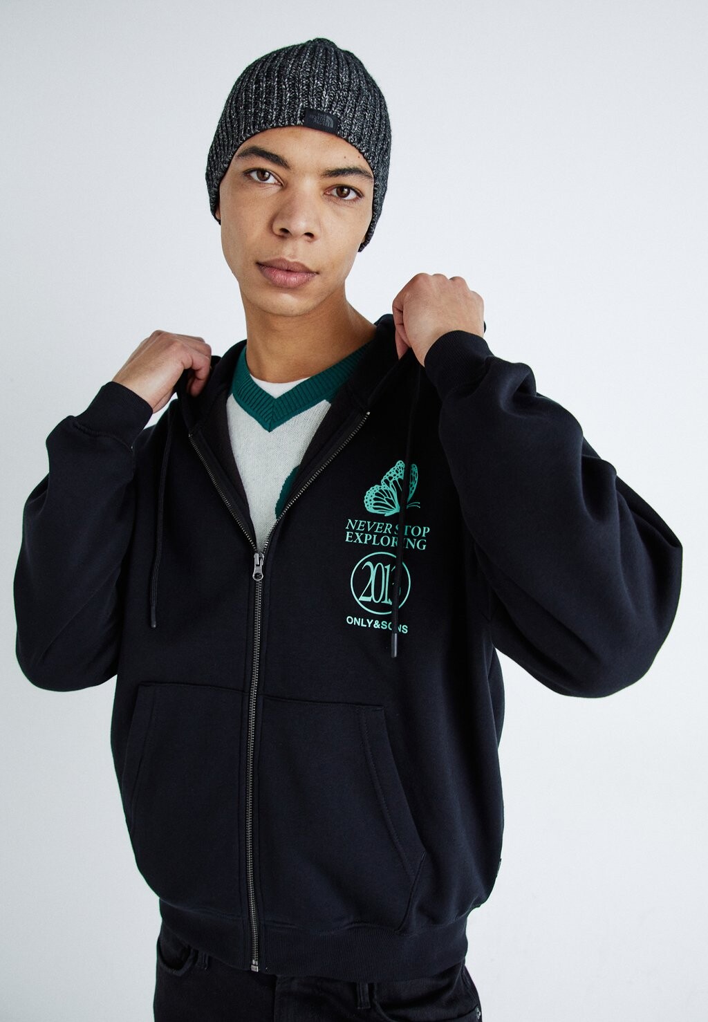 

Толстовка на молнии Ons Vintage Zip Hoodie Only & Sons, черный