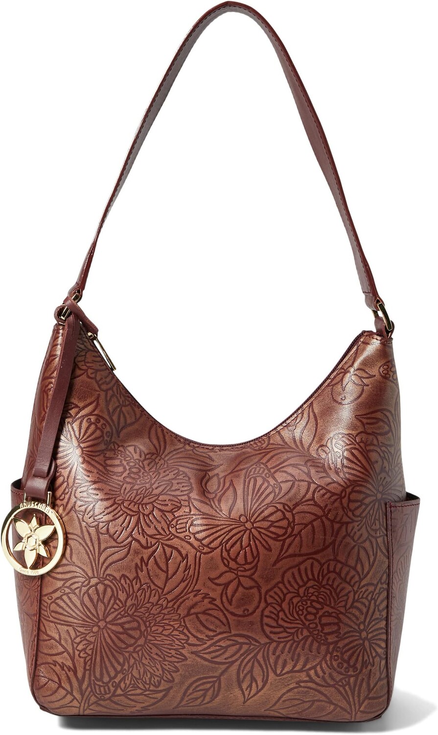 

Сумка Classic Hobo With Side Pockets 382 Anuschka, цвет Tooled Butterfly Wine