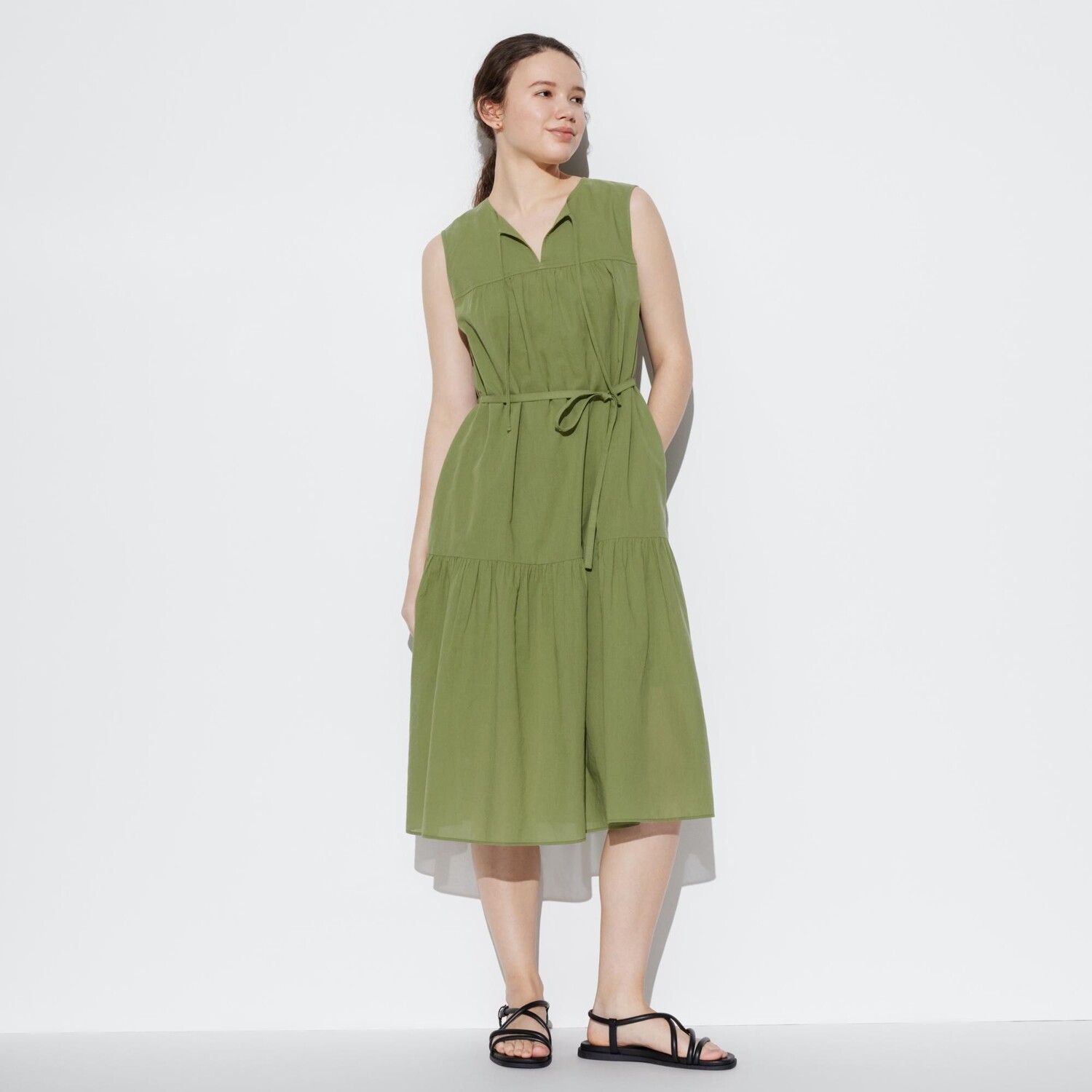 

Легкое хлопковое платье (без рукавов, короткое, длина 104-115см) UNIQLO, зеленый