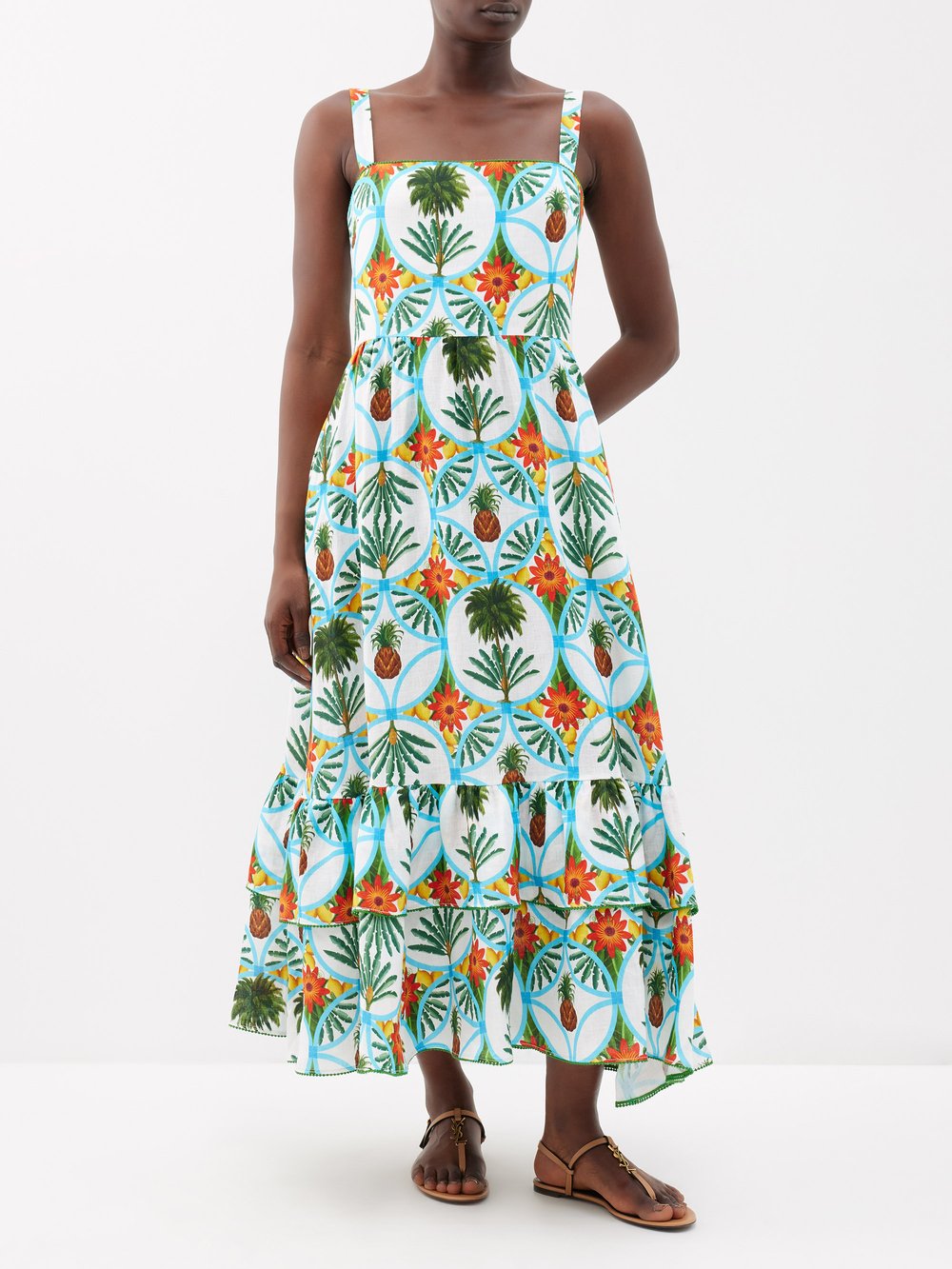 Платье dani из смесового хлопка с тропическим принтом Borgo De Nor, мультиколор