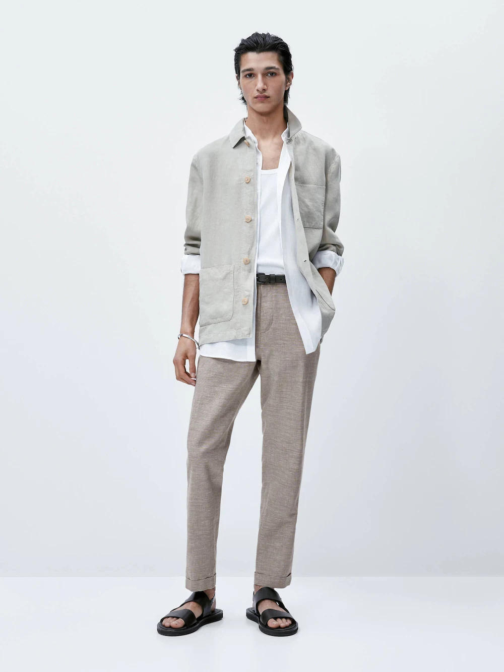 

Чинос fil-à-fil зауженного кроя Massimo Dutti, бежевый