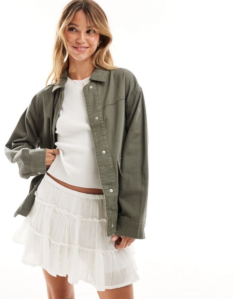 

Оливковая куртка с карманами из хлопкового твила ASOS DESIGN
