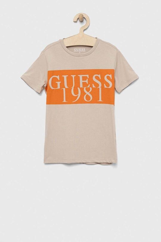 

Детская хлопковая футболка Guess, бежевый