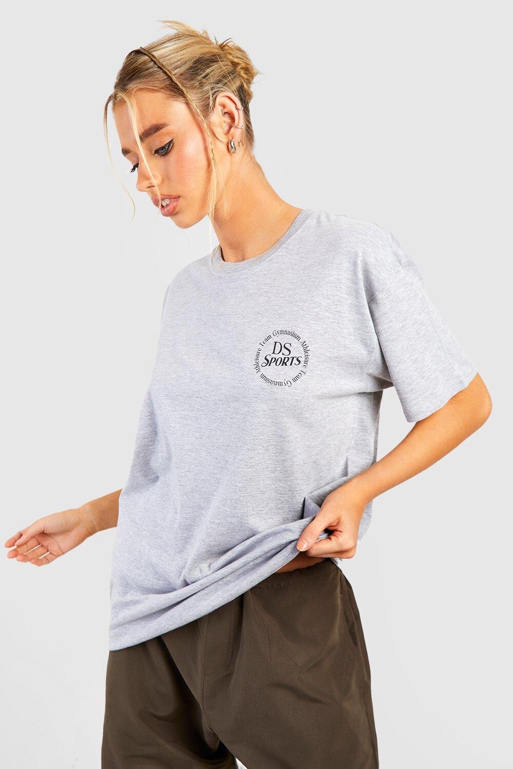 

Футболка оверсайз с принтом слоган на спине ds sport Boohoo, серый