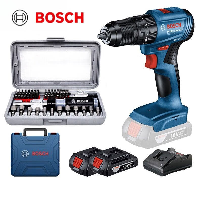 Дрель электрическая Bosch GSB185-Li + насадки, два аккумулятора, зарядное устройство