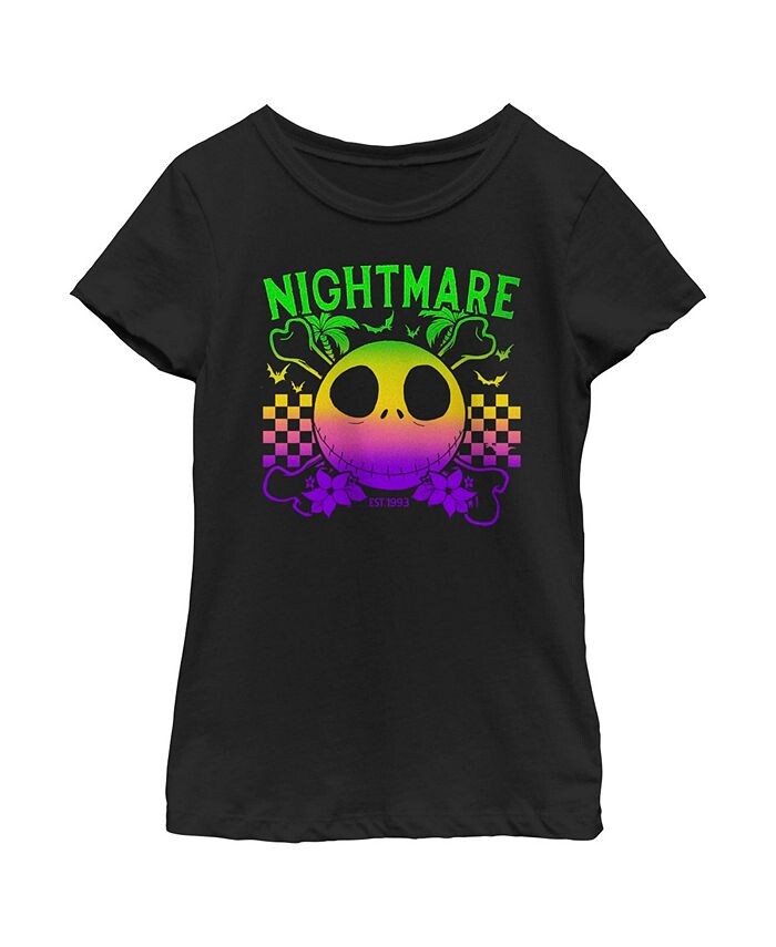 

Кошмар перед Рождеством для девочек EST. Детская футболка Neon Rainbow Jack 1993 года Disney, черный