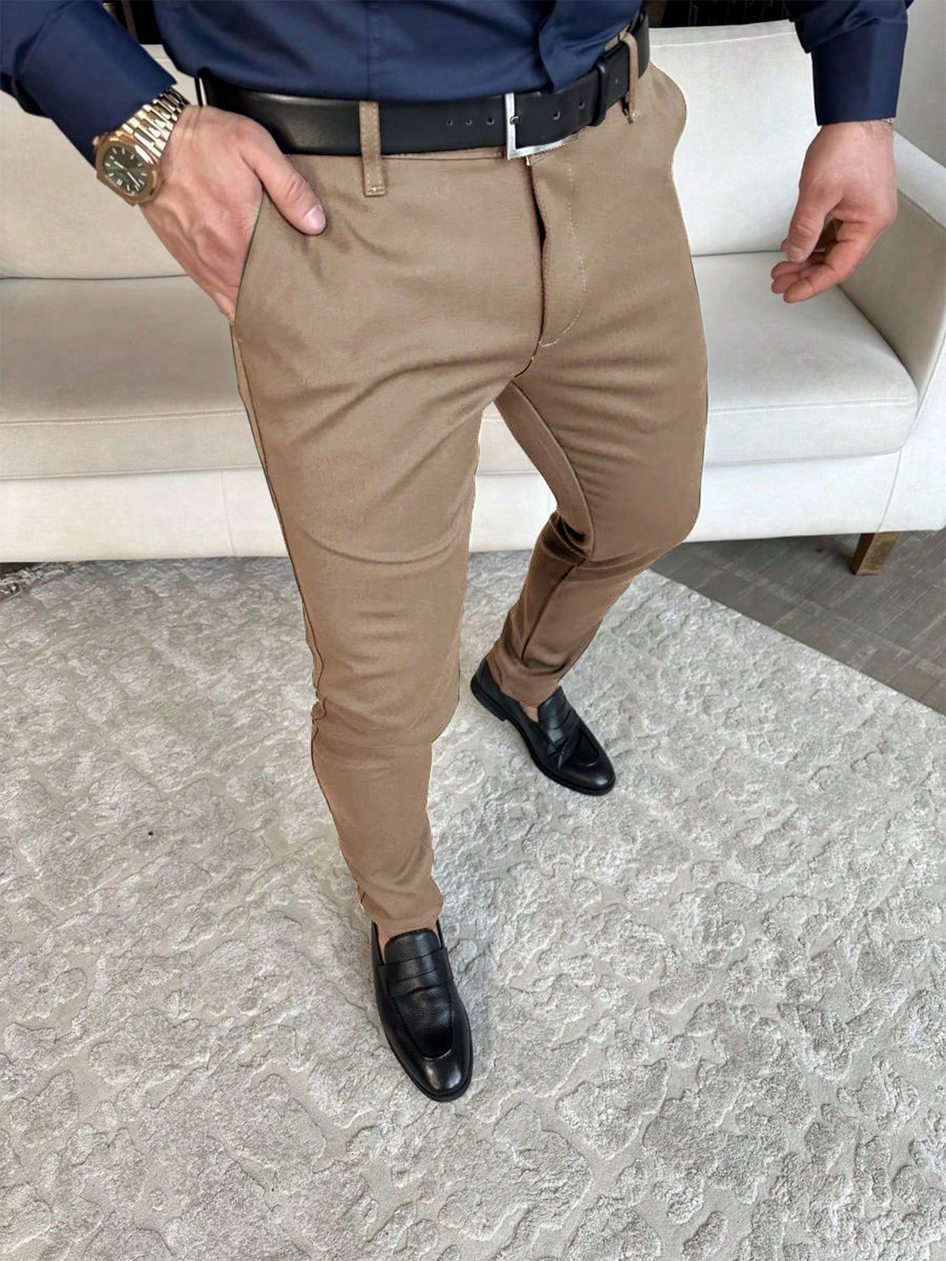 брюки мужские приталенные деловые повседневные костюмные штаны офисные брюки универсальные 28 36 Мужские повседневные однотонные брюки Manfinity Mode, кофейный коричневый