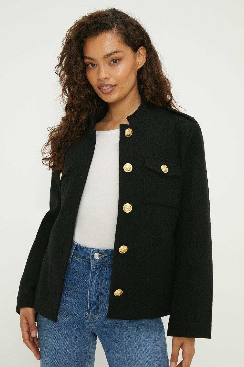 

Миниатюрное шерстяное пальто в стиле милитари Dorothy Perkins, черный