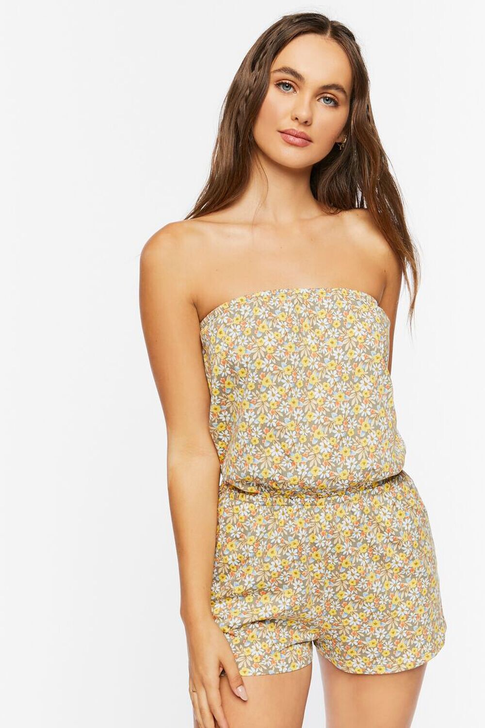 

Комбинезон без бретелек с цветочным принтом Ditsy Forever 21, зеленый