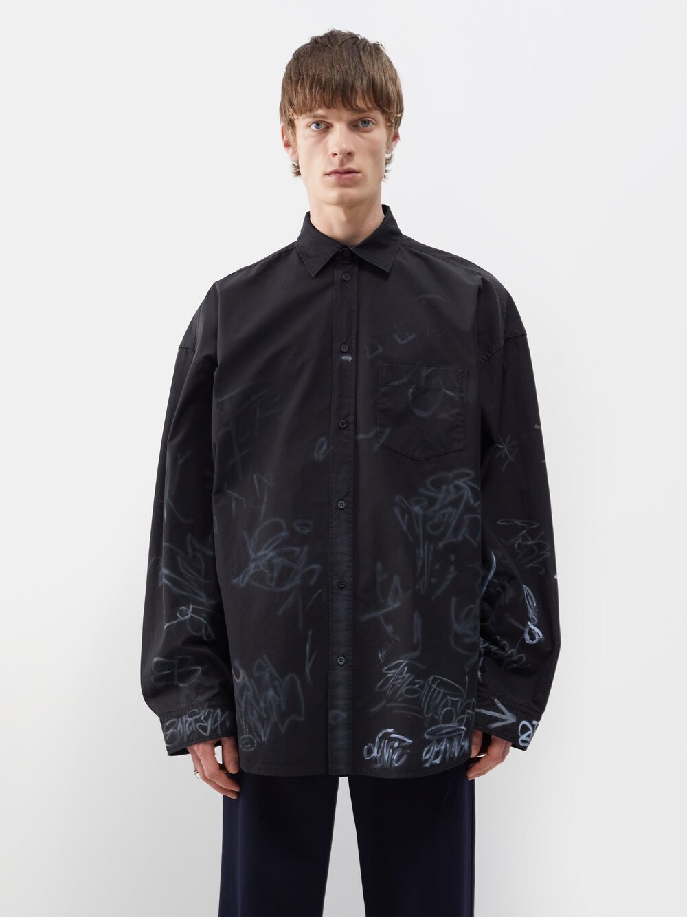 

Рубашка из поплина с граффити Balenciaga, черный