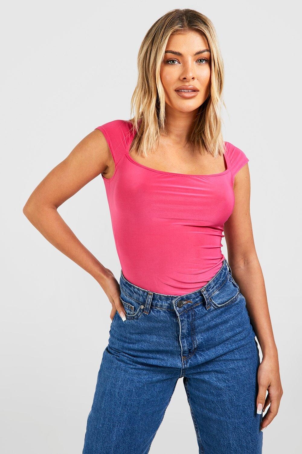 

Облегающий топ с крышкой и квадратным вырезом Boohoo, розовый