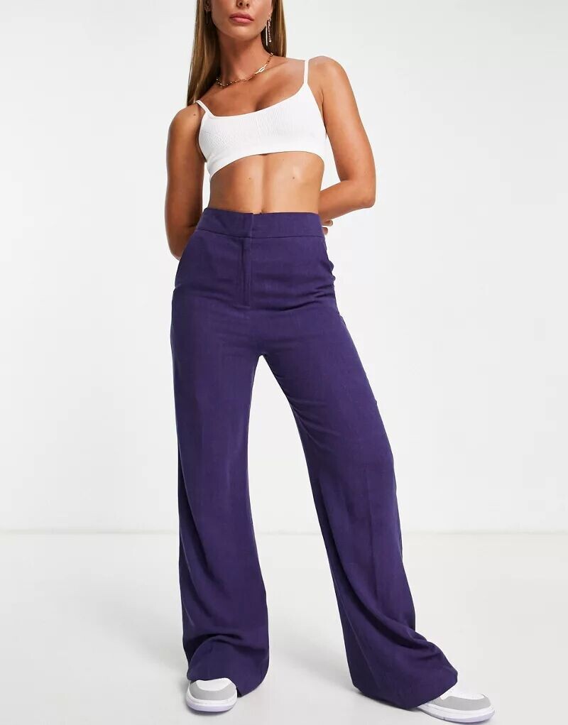 

Лиловые свободные расклешенные льняные брюки ASOS