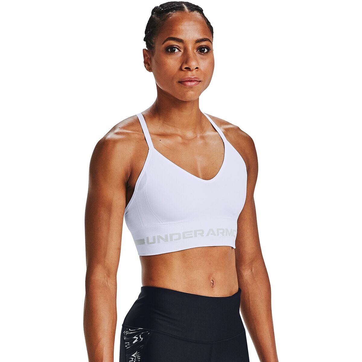 

Бесшовный низкий длинный бюстгальтер Under Armour, цвет white/halo gray