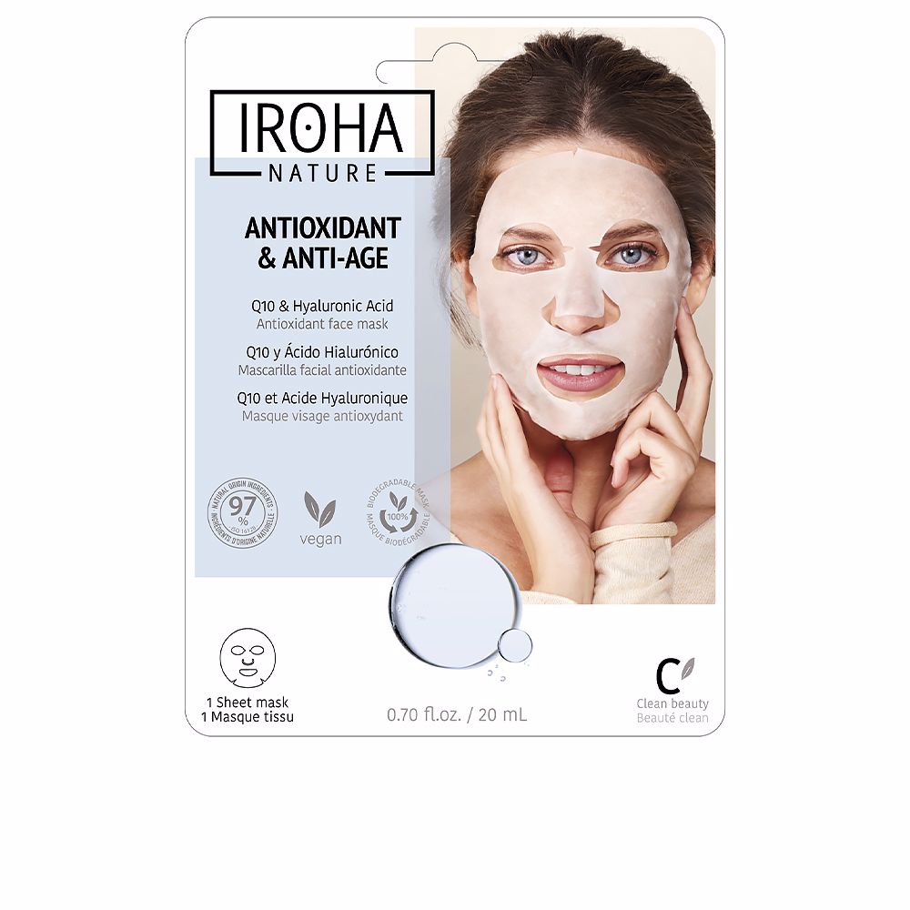 Маска для лица Mascarilla facial tisú antioxidante y antiedad con q10 y ácido hialurónico Iroha nature, 1 шт