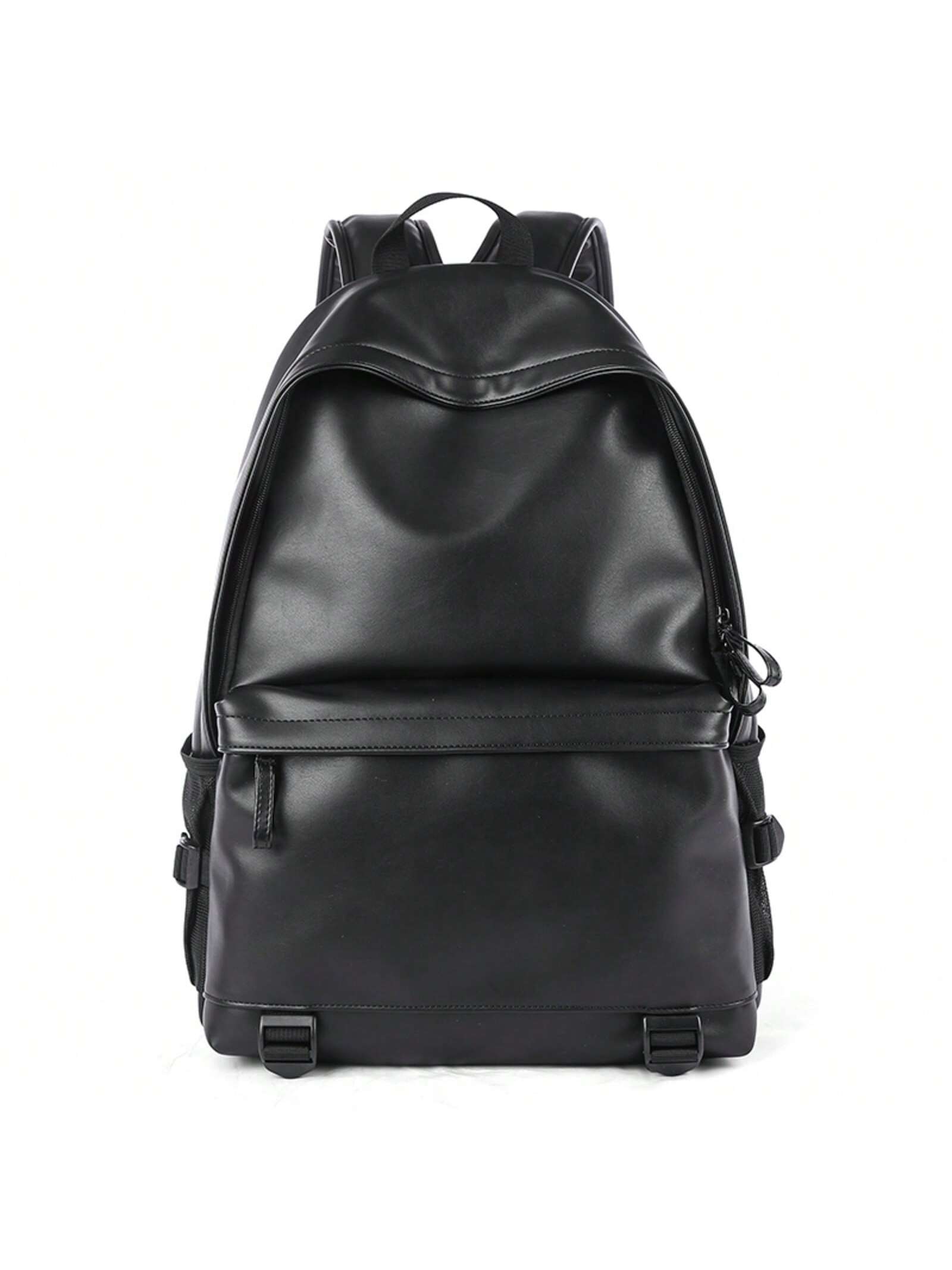 Большой вместительный кожаный рюкзак из ПВХ, черный