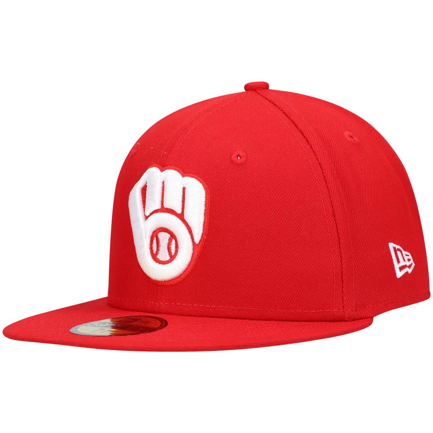 Мужская приталенная шляпа New Era Red Milwaukee Brewers с белым логотипом 59FIFTY