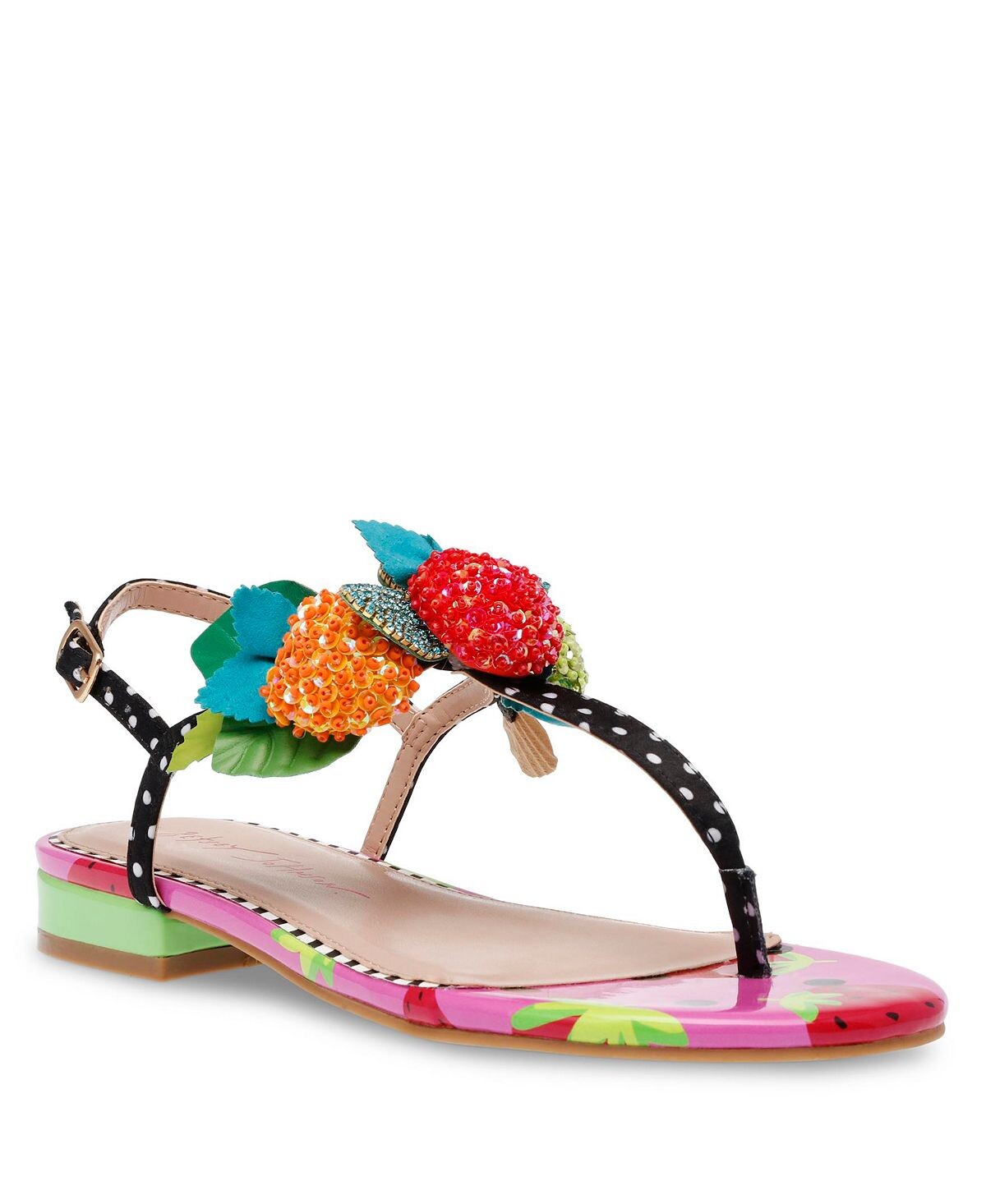

Женские сандалии на плоской подошве с пайетками и фруктами Juicie Betsey Johnson