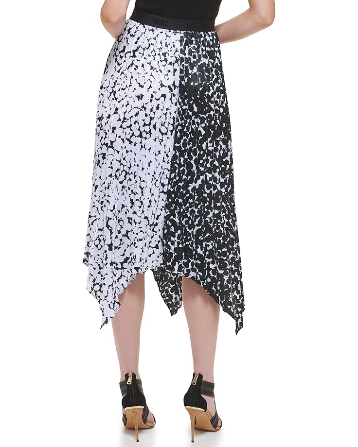 цена Юбка DKNY Pull-On Asymmetrical Printed Color-Block Skirt, цвет Black/White/White/Black