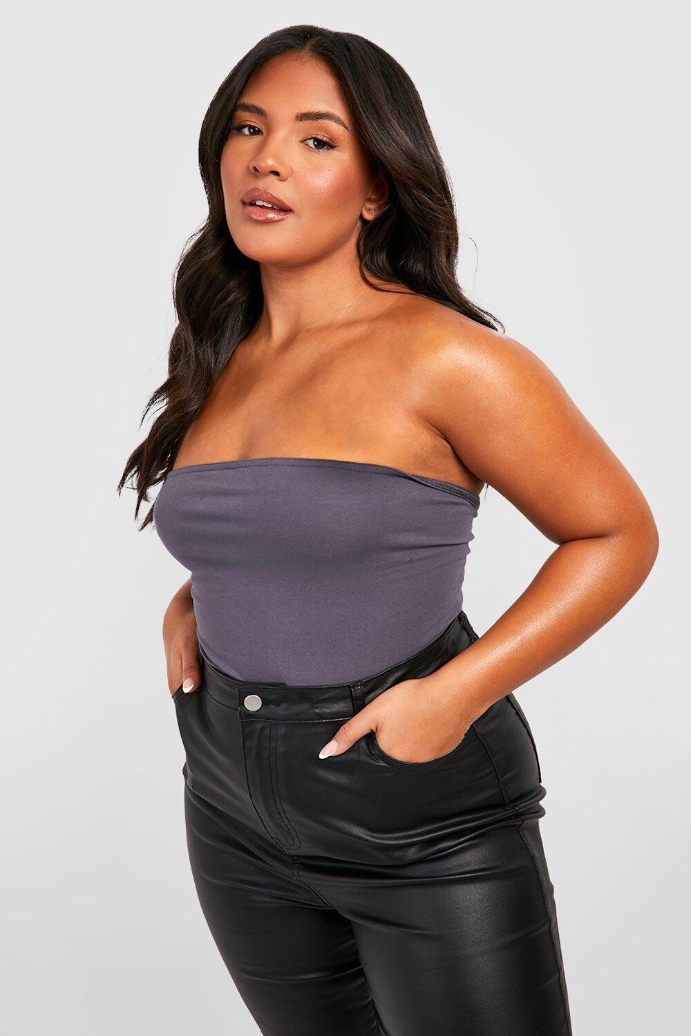 

Базовое боди plus из хлопкового бандо Boohoo, стальной