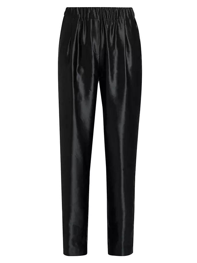 цена Атласные льняно-шелковые брюки Giorgio Armani, черный
