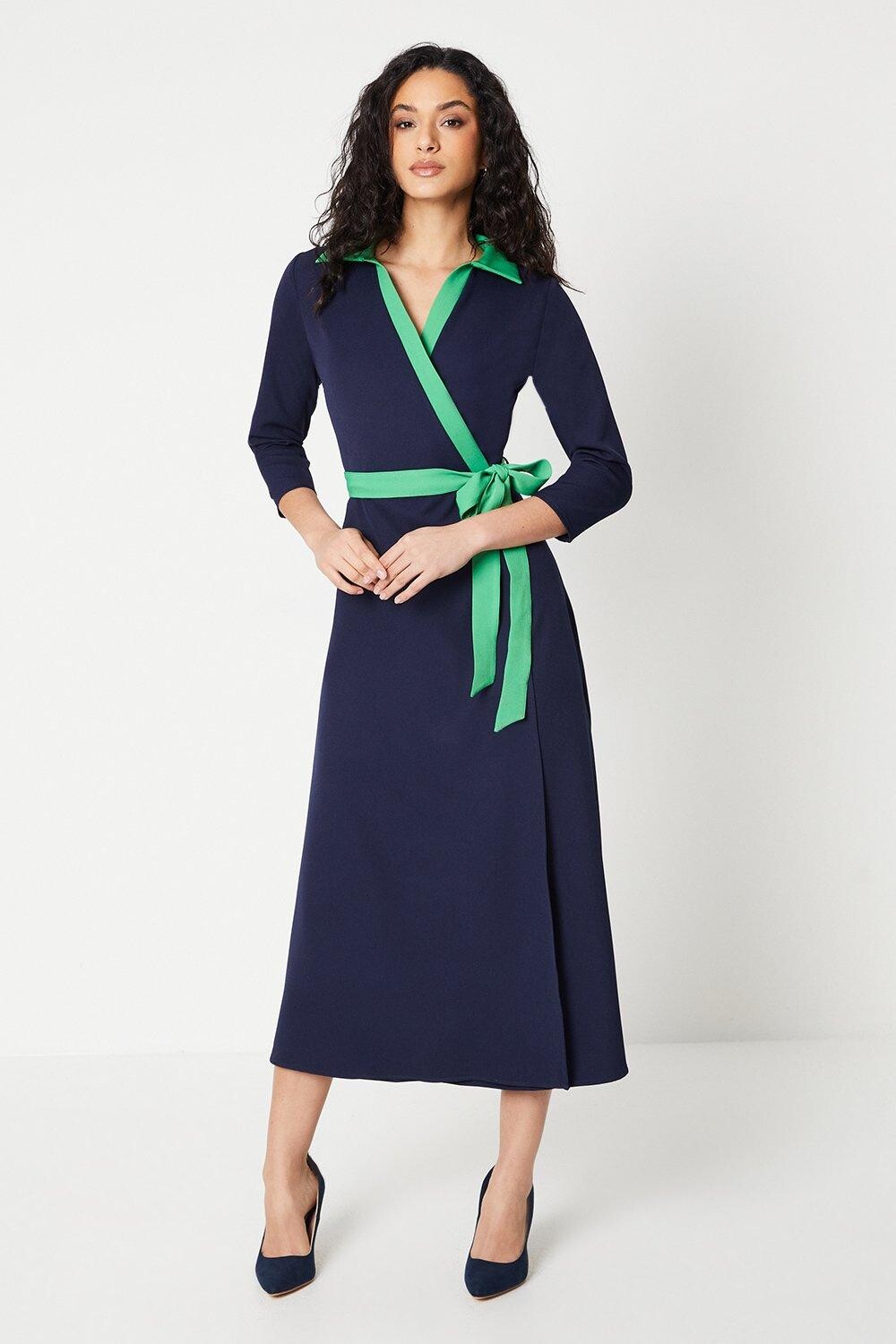 

Контрастное платье с запахом Debenhams, темно-синий
