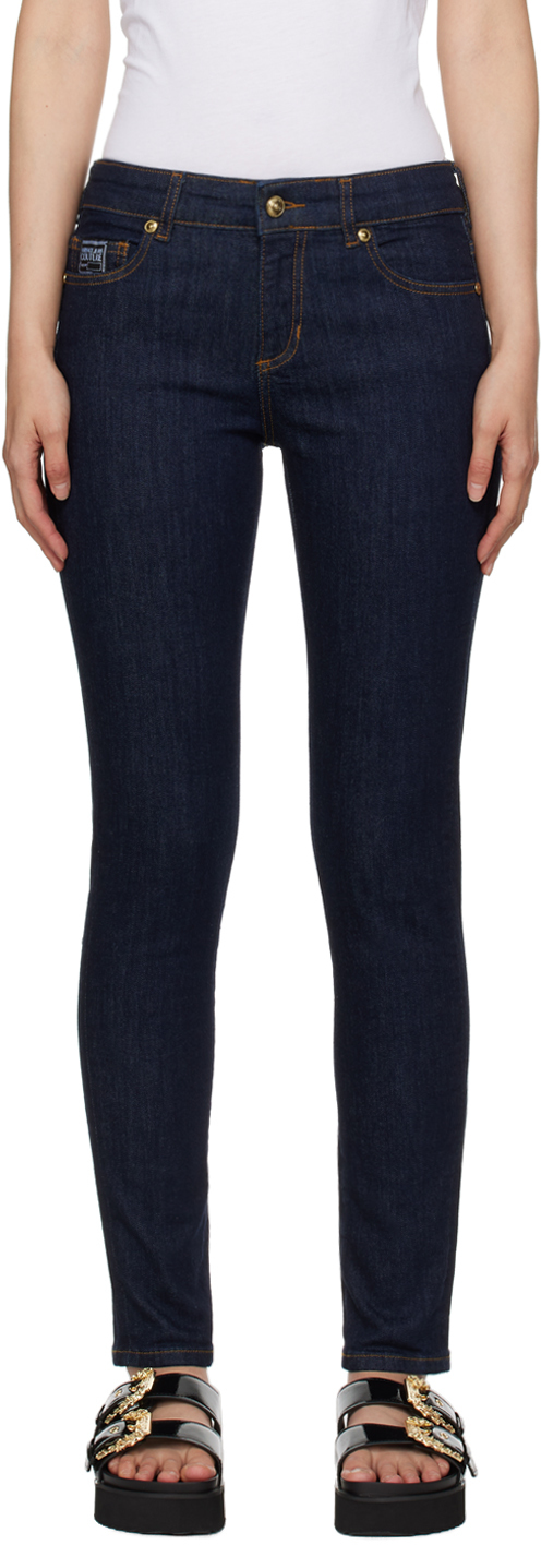 Джинсы цвета индиго с пятью карманами Versace Jeans Couture