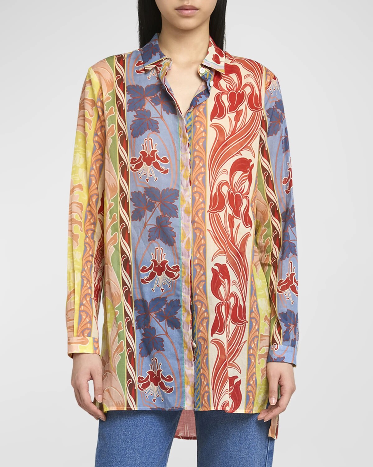 

Рубашка с длинным рукавом из хлопковой вуали обоев Etro, цвет Print On White Base