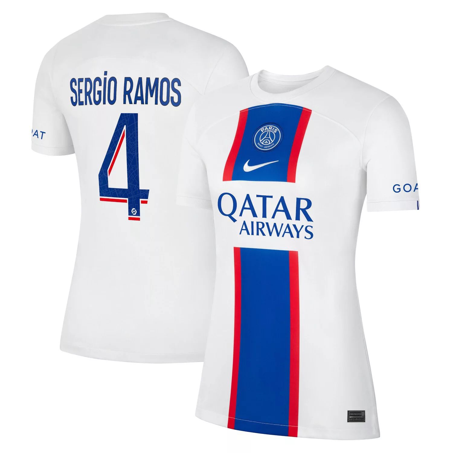 

Женская белая футболка Nike Sergio Ramos Paris Saint-Germain 2022/23 Third Breathe Stadium Replica Player Nike, Белый