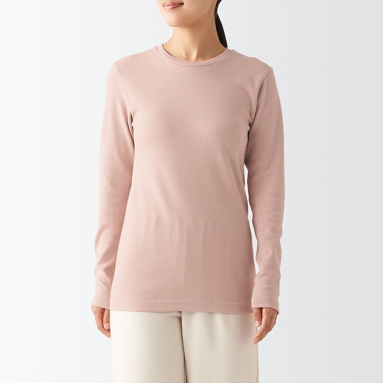 

Теплая футболка из хлопка с длинными рукавами MUJI, абрикос