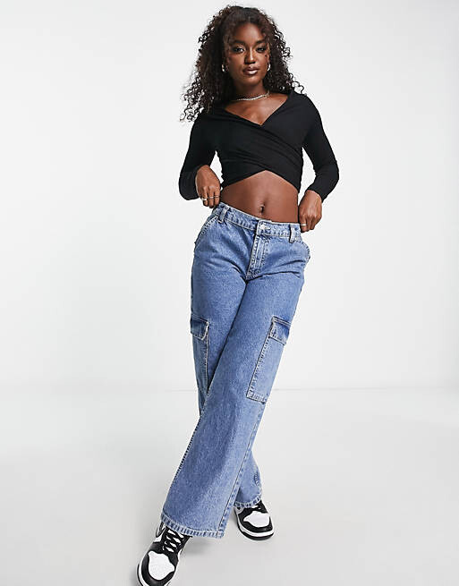 

Черный топ с открытыми плечами и длинными рукавами ASOS DESIGN