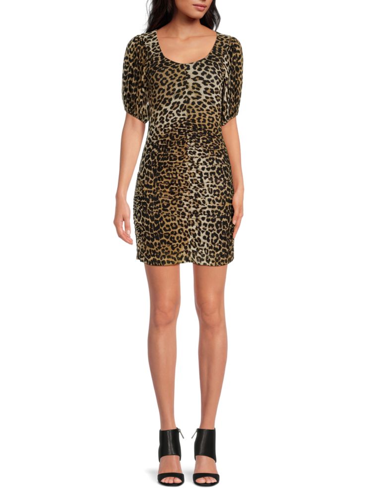 Мини-платье-футляр со сборками и леопардовым принтом Ganni, цвет Leopard Brown чемодан 13128 3041 26 brown leopard fashion spinner m 3041 brown leopard