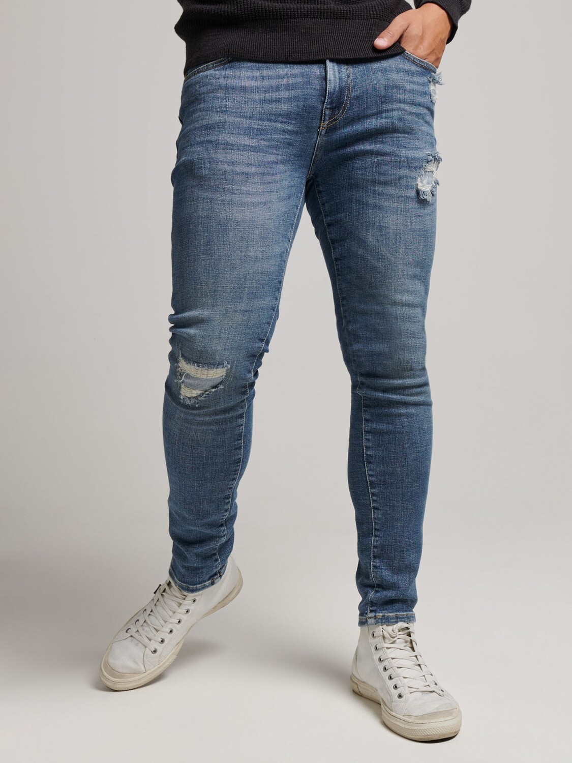 

Джинсы скинни Superdry Vintage, ярко-синие с рваными краями