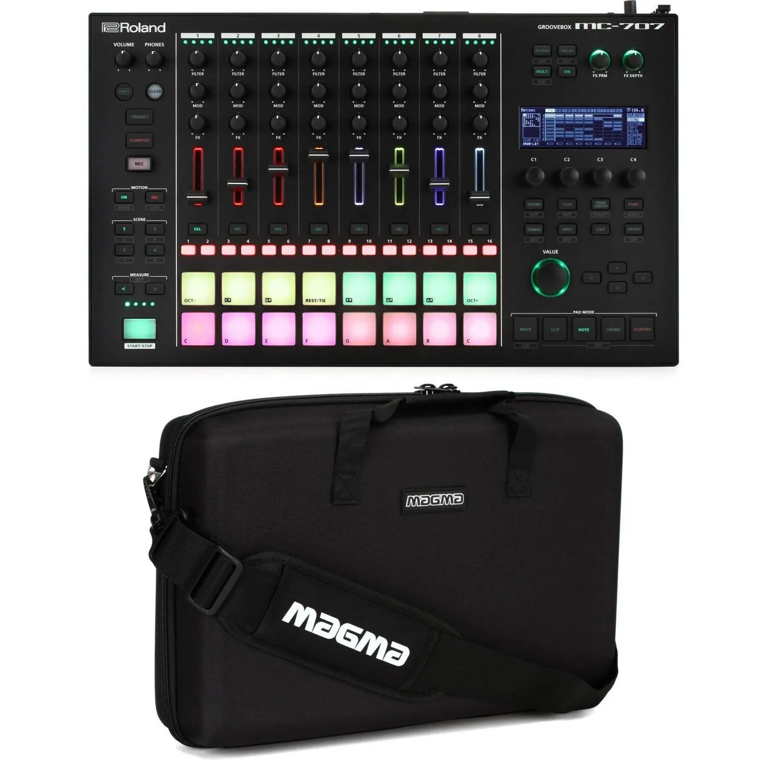 

Roland MC-707 8-дорожечный грувбокс с футляром для переноски Magma