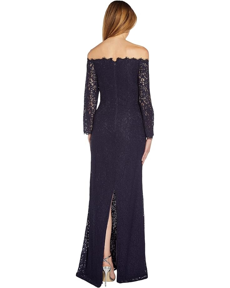 

Платье Adrianna Papell Off-the-Shoulder Lace Gown, темно-синий